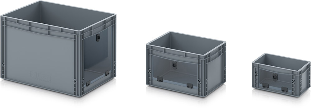 AUER Packaging Storage boxes with open front in Euro format with acrylic viewing flap Title image
