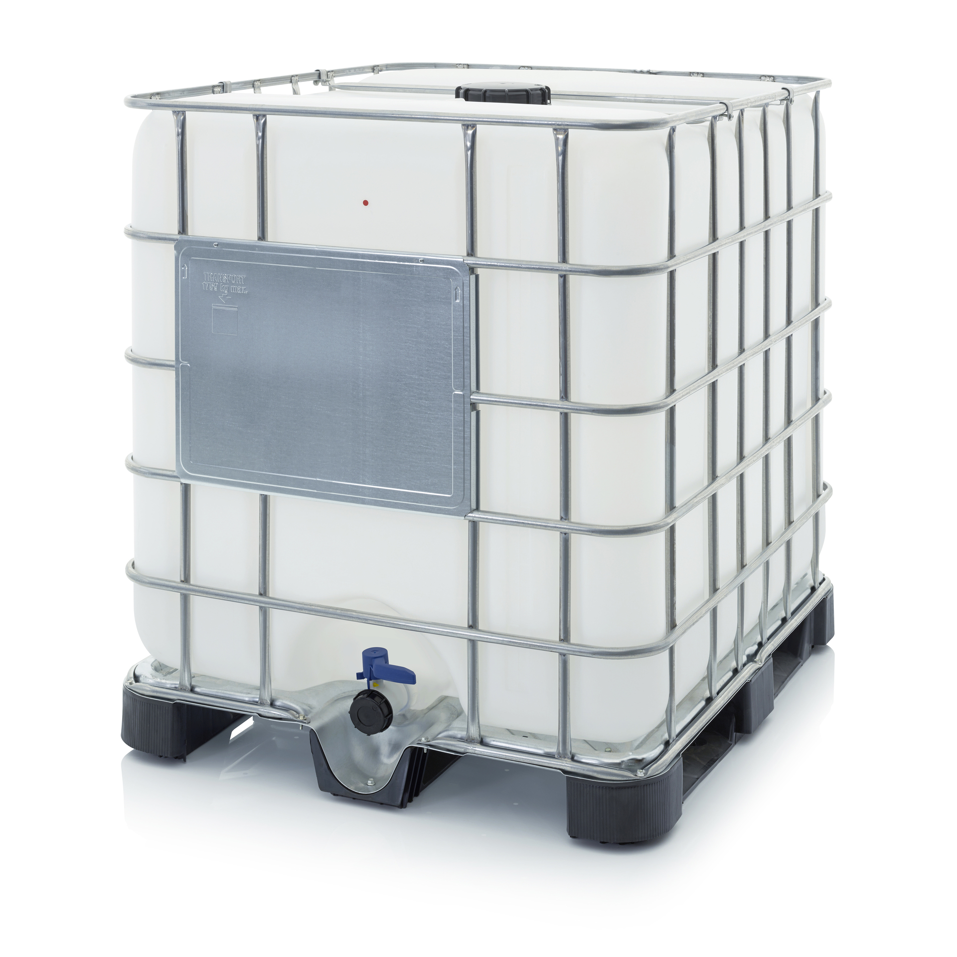 IBC container with plastic pallet