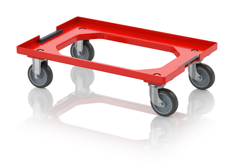 AUER Packaging Compact transport trolley with coupling system and rubber wheels RO V 64 GU BO