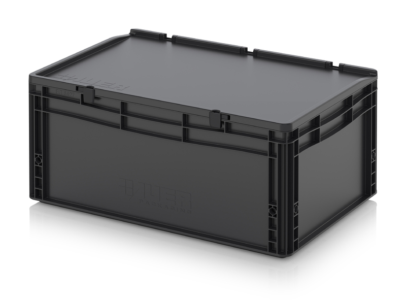 Contenitori Euro ESD con coperchio con cerniere ESD ED 64/27 HG AUER Packaging Contenitori Euro ESD con coperchio con cerniere ESD ED 64/27 HG